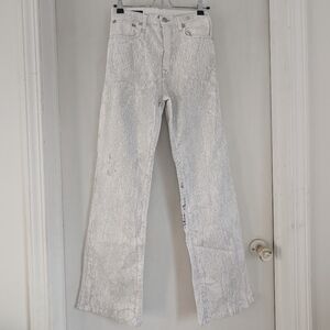 R13 Jane Wide-Leg Stretch Jeans Crackled design Light grey Made in Italy Sz 25